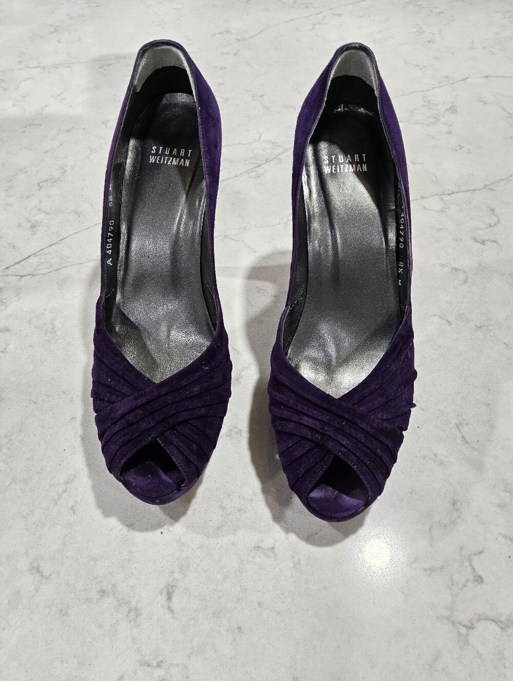 Stuart Weitzman Deep Purple Suede Peep-Toe Pumps